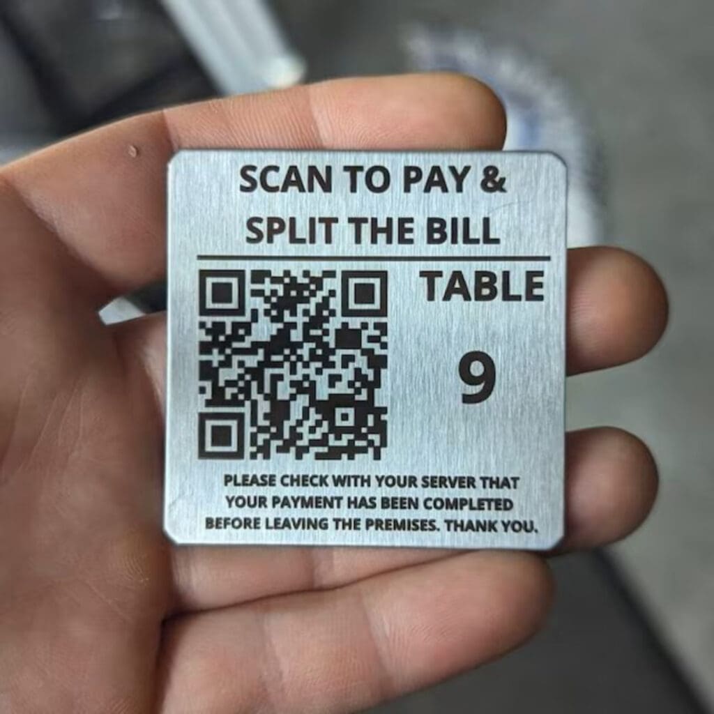 Brushed stainless steel QR table identification tag